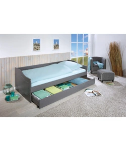 Letto singolo grigio e letto estraibile con funzione divano, 97x208x62 cm